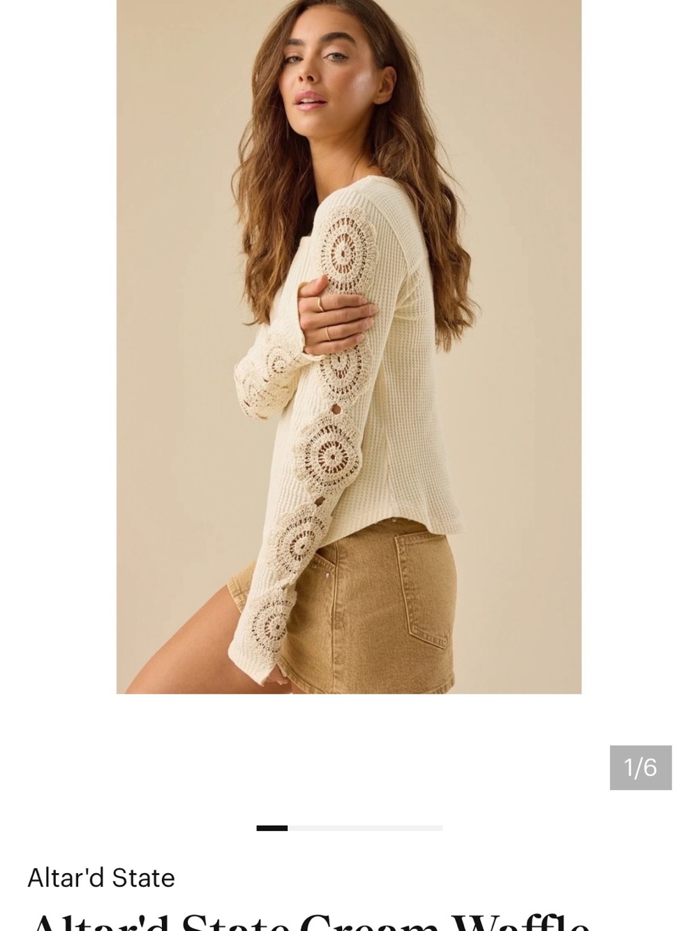 Altar'd State Cream Waffle Knit Long Sleeve Top with Sleeve Lace never worn